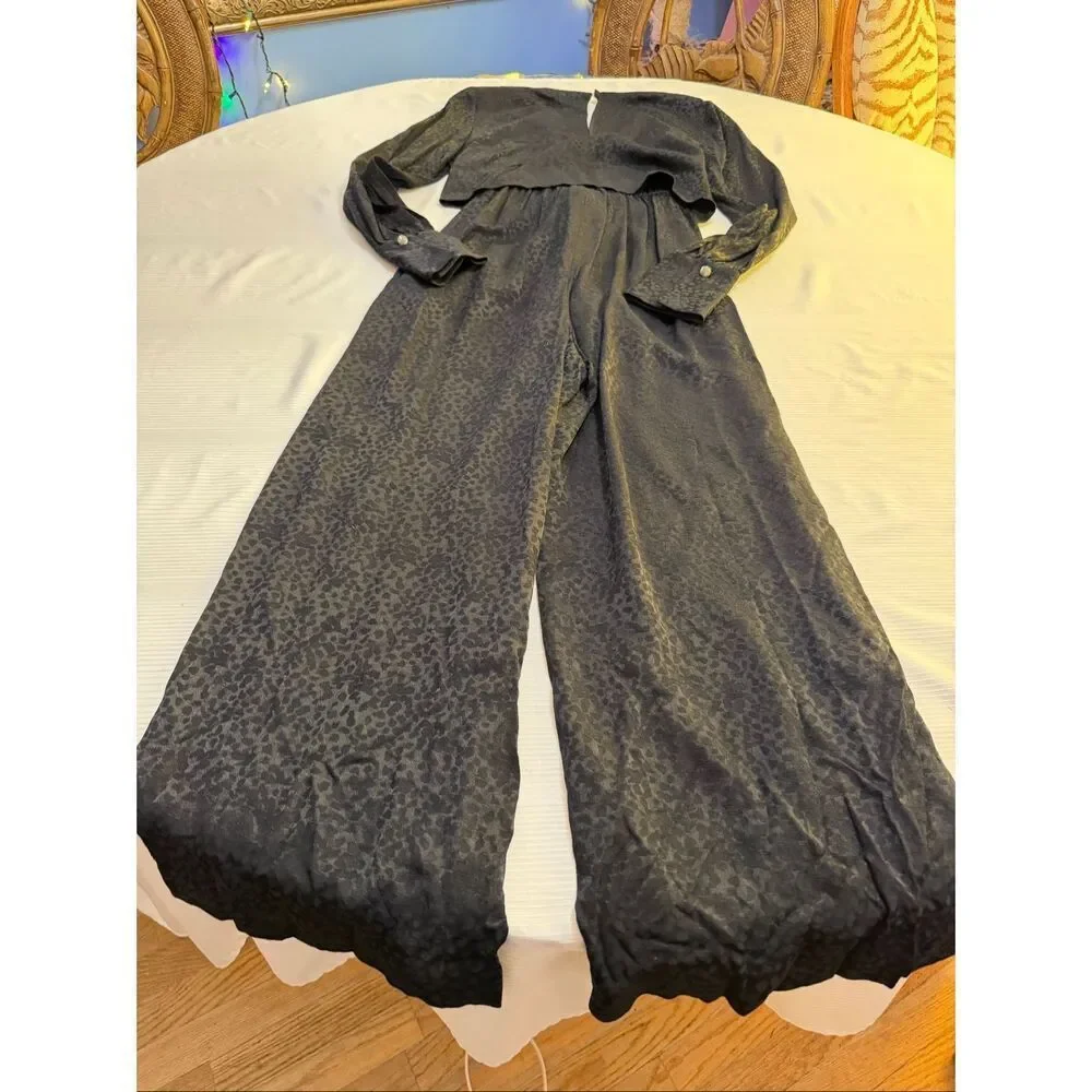 Kate Spade Black Wide Leg Leopard Jumpsuit Size 0